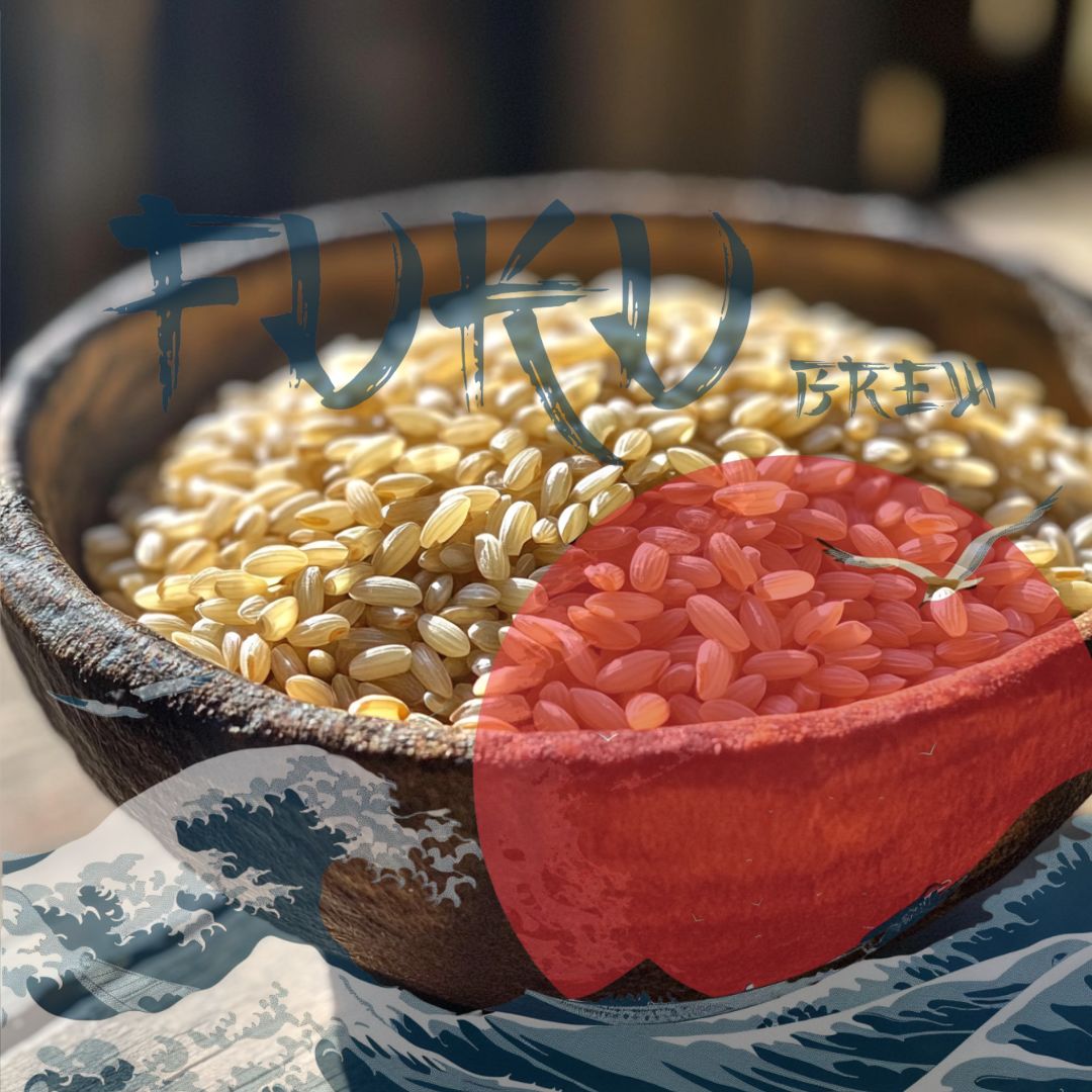 A bowl of Italian rice, with the FUKU wave and rising sun laid over it